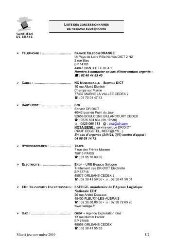 LISTE DES CONCESSIONNAIRES RESEAUX SOUTERRAINS