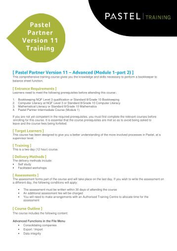 Pastel Partner Version 11 Training