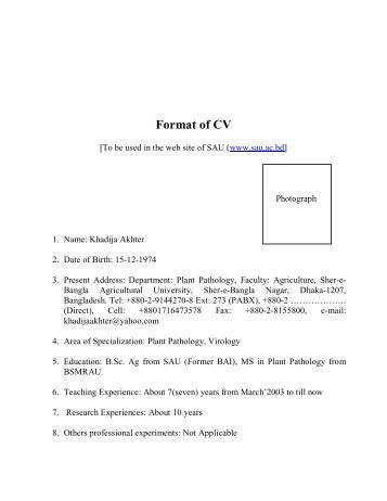 CV of Khadija - Plant Pathology - Sher-e-Bangla Agricultural University