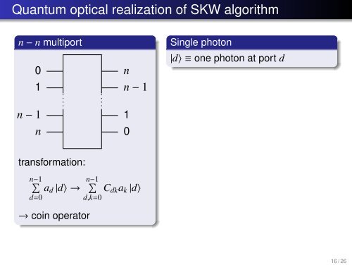 A quantum walk based search algorithm, and its optical realisation