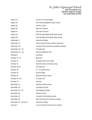 2012-13 Academic Year - St. John's Episcopal School