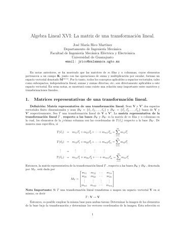 Algebra Lineal XVI: La matriz de una transformaciÃ³n lineal.