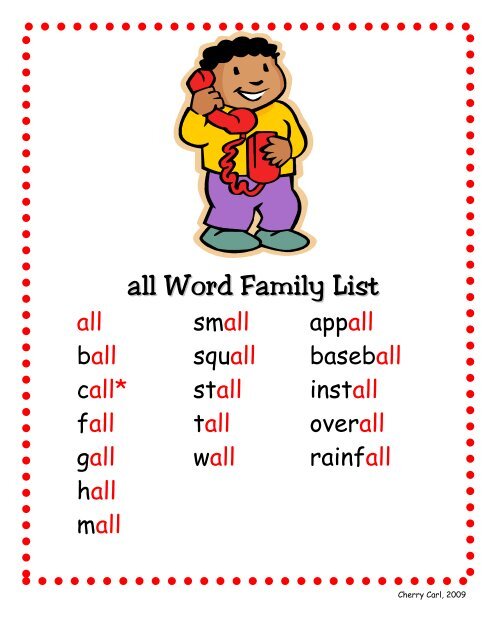 all Word Family List