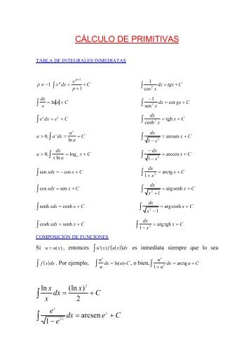 TABLA DE INTEGRALES INMEDIATAS: Para ... - maristascoruna