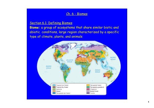 Ch. 6 - Biomes Section 6.1: Defining Biomes Biome: a group of ...