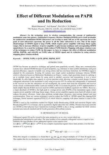 Effect of Different Modulation on PAPR and Its Reduction - IJCSET