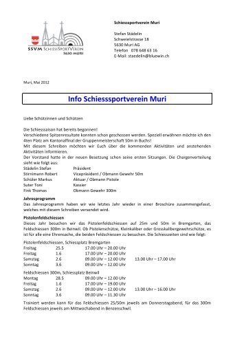 Infobrief Schiesssportverein Muri - SSV Muri