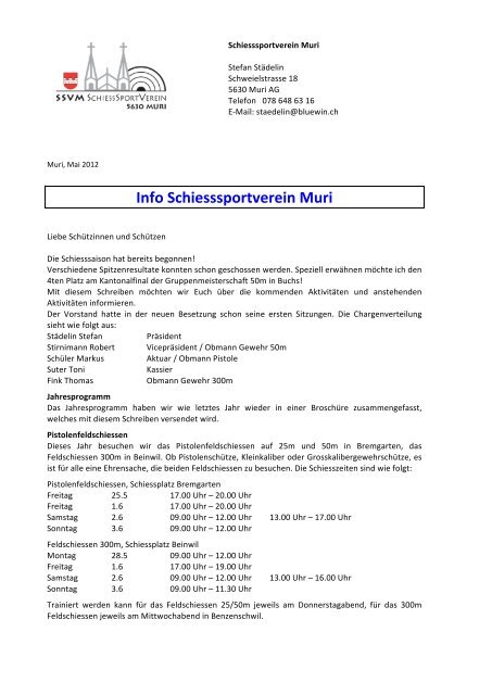 Infobrief Schiesssportverein Muri - SSV Muri