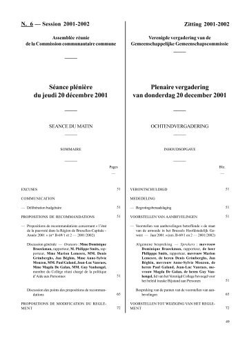 Séance plénière du jeudi 20 décembre 2001 Plenaire vergadering ...