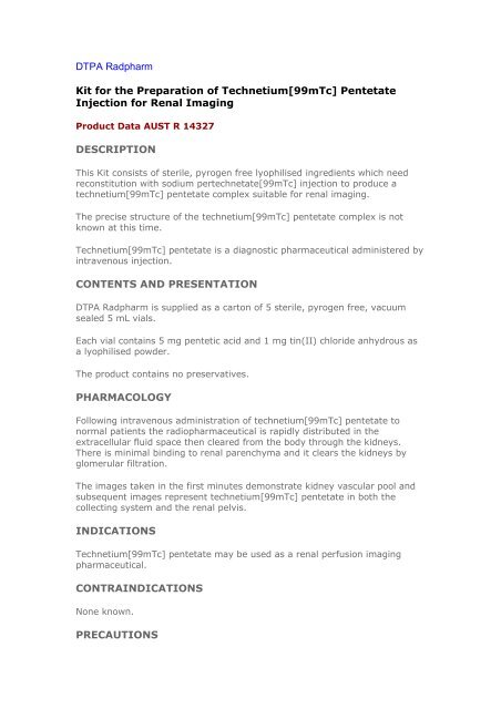 DTPA Radpharm Kit for the Preparation of Technetium[99mTc ...