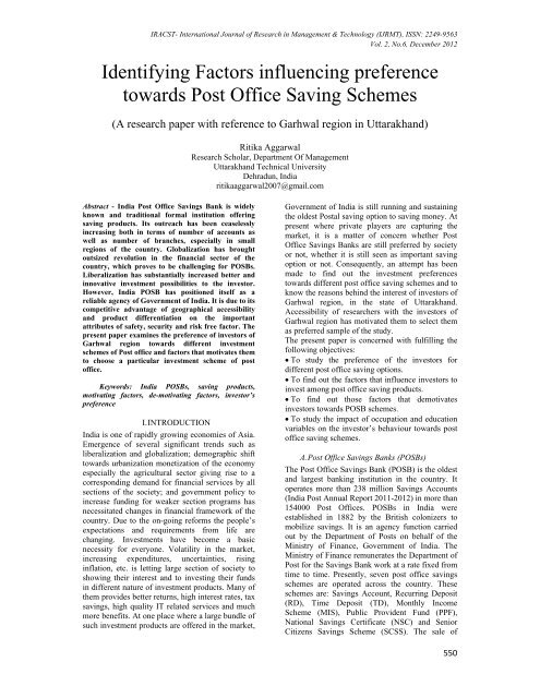 Identifying Factors influencing preference towards Post Office ...