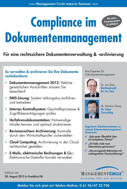 Compliance im Dokumentenmanagement - Management Circle AG