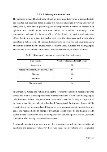 A case study of fish farming impacts on malaria prevalence in - lumes