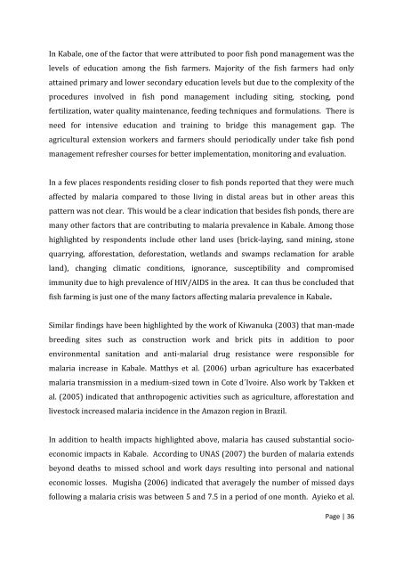 A case study of fish farming impacts on malaria prevalence in - lumes