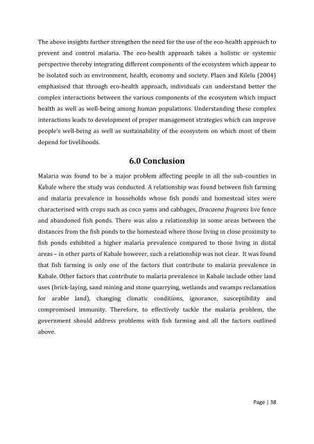 A case study of fish farming impacts on malaria prevalence in - lumes