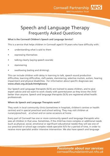 Speech and Language Therapy FAQs - Cornwall Foundation Trust