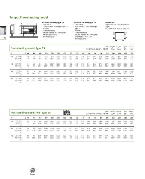 Specifications Tempo Convector - Hunt Heating