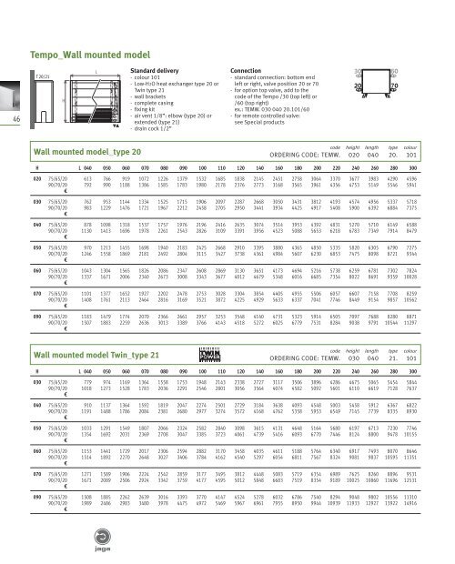 Specifications Tempo Convector - Hunt Heating