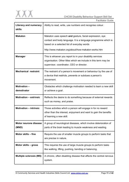 Facilitator Guide - Community Services & Health Industry Skills ...