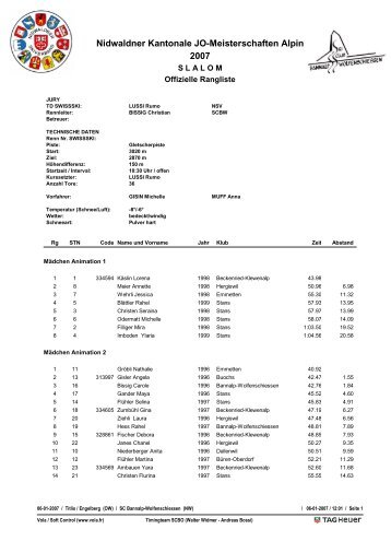 Nidwaldner Kantonale JO-Meisterschaften Alpin 2007