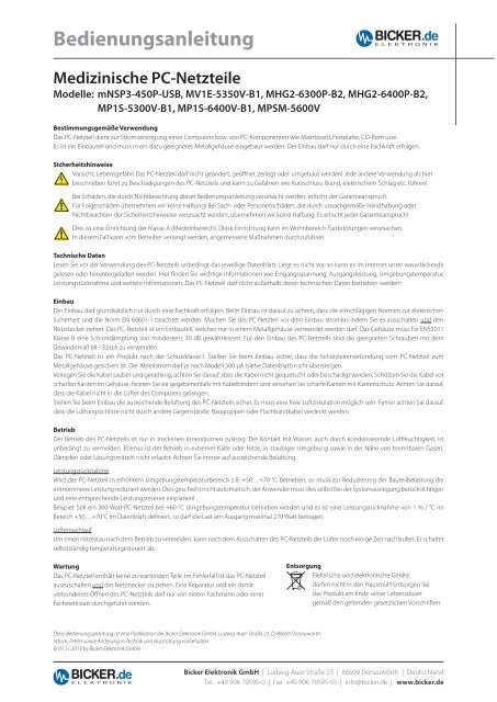 Bedienungsanleitung (pdf, 0.6 MB) - Bicker Elektronik