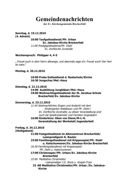 Gemeindenachrichten - Ev. Jakobus-Kirchengemeinde Breckerfeld