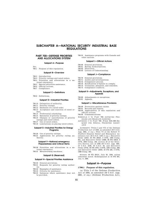 DoC DPAS Regulation - 15 CFR 700 - DCMA