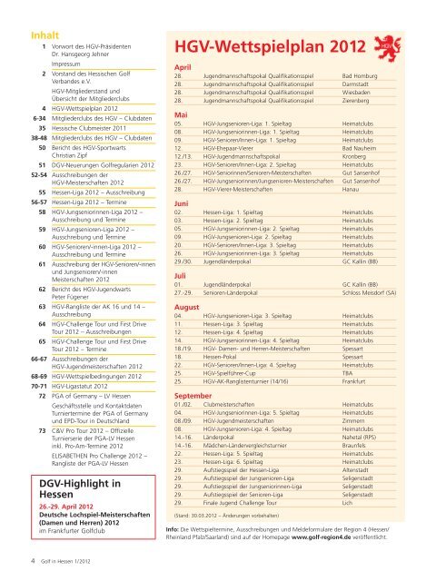 HGV-Clubs Wettspieltermine Ausschreibungen - Golf-in-Hessen.de
