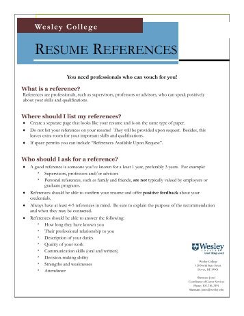 RESUME REFERENCES - Wesley College