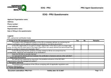 EOQ - PRU Questionnaire - European Organization for Quality