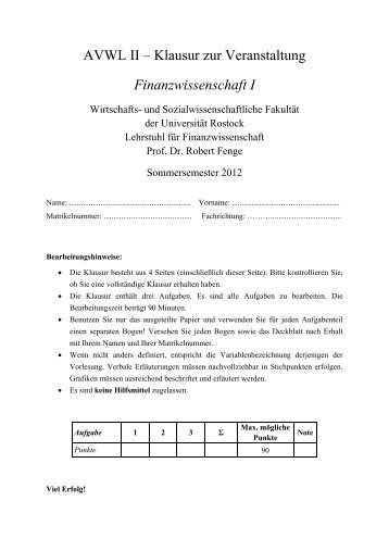 Sommersemester 2012 - Wirtschafts - UniversitÃ¤t Rostock