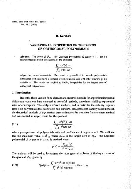 Variational properties of the zeros of orthogonal polynomials