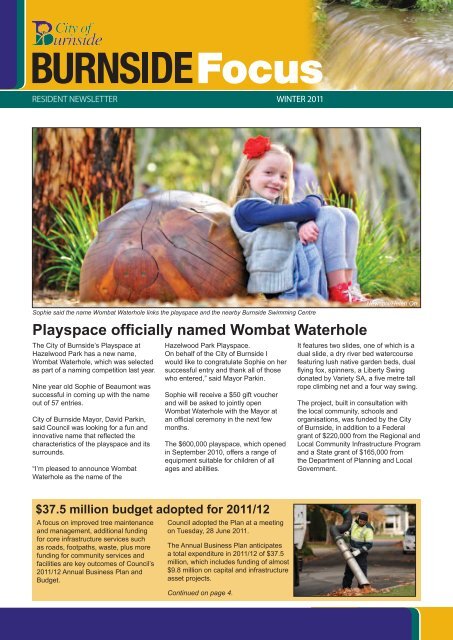 Playspace officially named Wombat Waterhole - City of Burnside