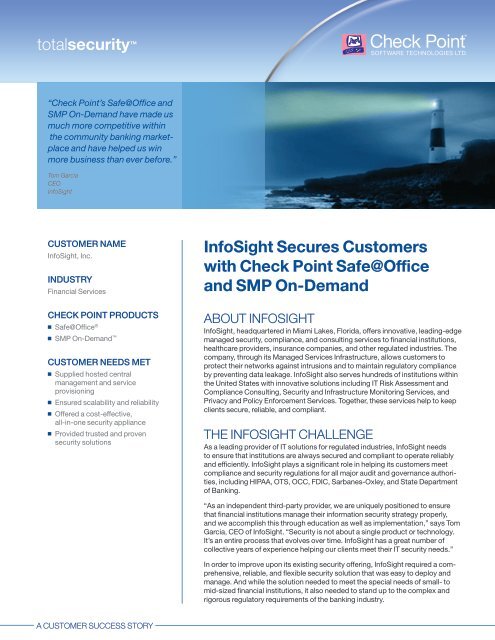 Infosight Secures Customers with Check Point Safe@office and SMP