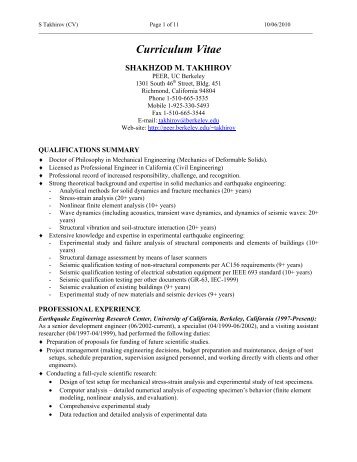 Curriculum Vitae - PEER - University of California, Berkeley