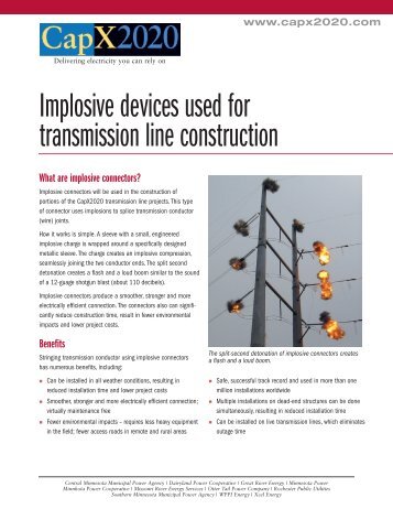 Implosive devices used for transmission line construction - CapX2020