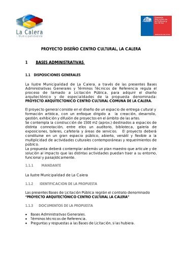 Bases Centro Cultural La Calera - Plataforma Arquitectura
