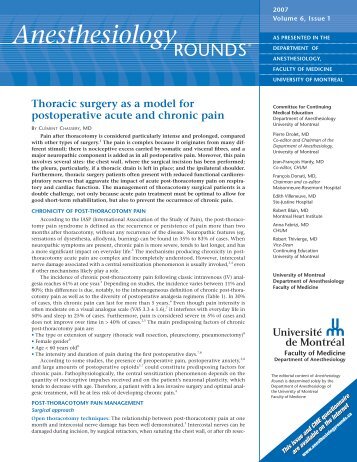 Thoracic surgery as a model for postoperative acute and chronic pain