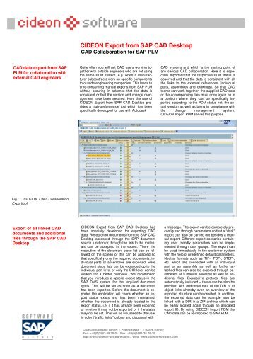 CIDEON Export from SAP CAD Desktop - Cideon.com