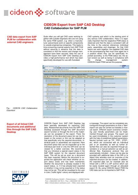 CIDEON Export from SAP CAD Desktop - Cideon.com