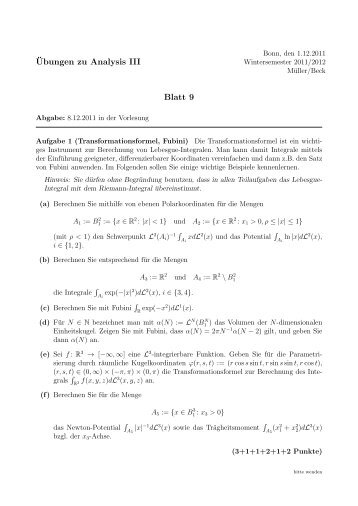 ¨Ubungen zu Analysis III Blatt 9