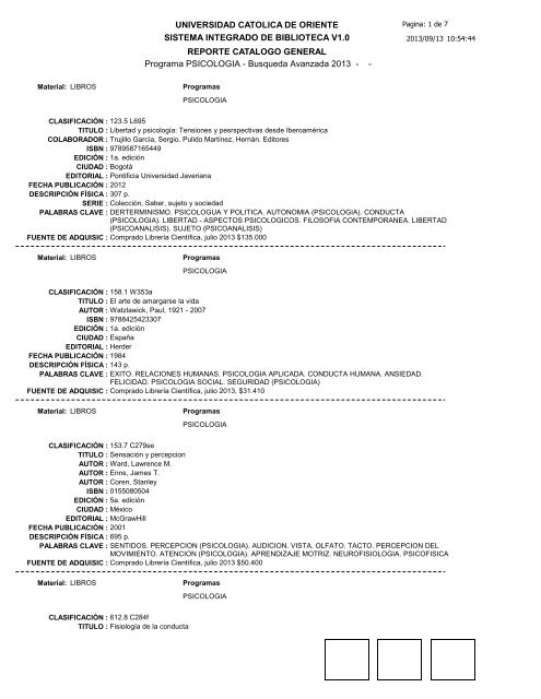 Adquisiciones PsicologÃ­a - Universidad CatÃ³lica de Oriente