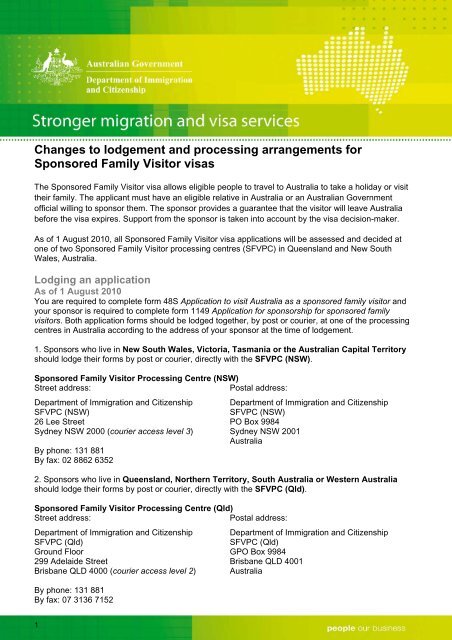 Changes to lodgement and processing arrangements for Sponsored ...