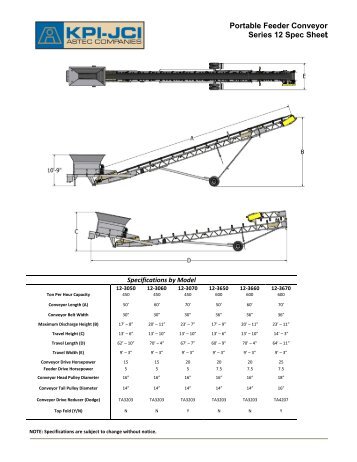 Portable Feeder Conveyor Series 12 Spec Sheet - KPI-JCI