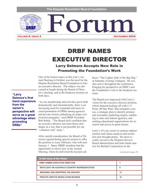 DRBF NAMES EXECUTIVE DIRECTOR - Dispute Resolution Board Foundation