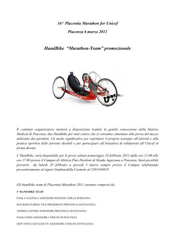 HandBike “Marathon-Team” promozionale - Placentia Marathon For ...