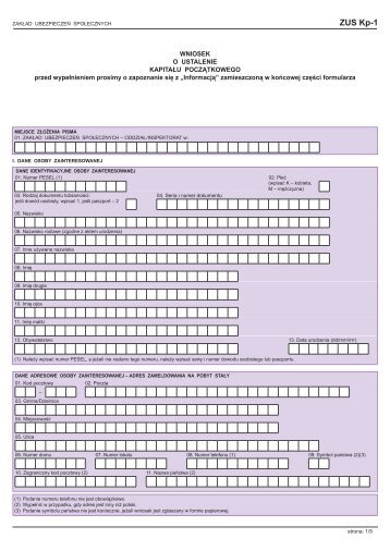 ZUS Kp-1 - Wniosek o ustalenie kapitału początkowego