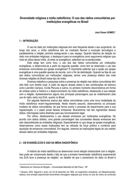 Diversidade religiosa e mÃ­dia radiofÃ´nica: O uso das rÃ¡dios ...