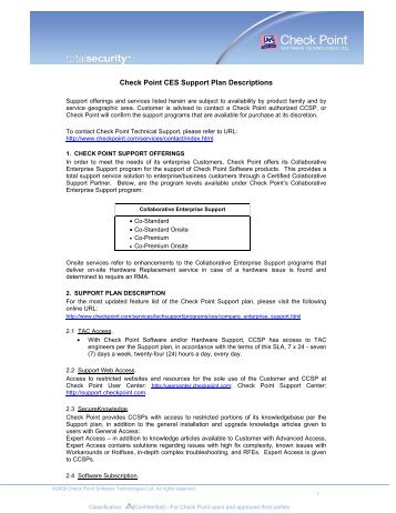 Check Point CES Support Plan Descriptions