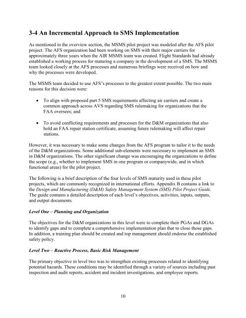 2009 SMS Pilot Project (SMSPP) Analysis - FAA